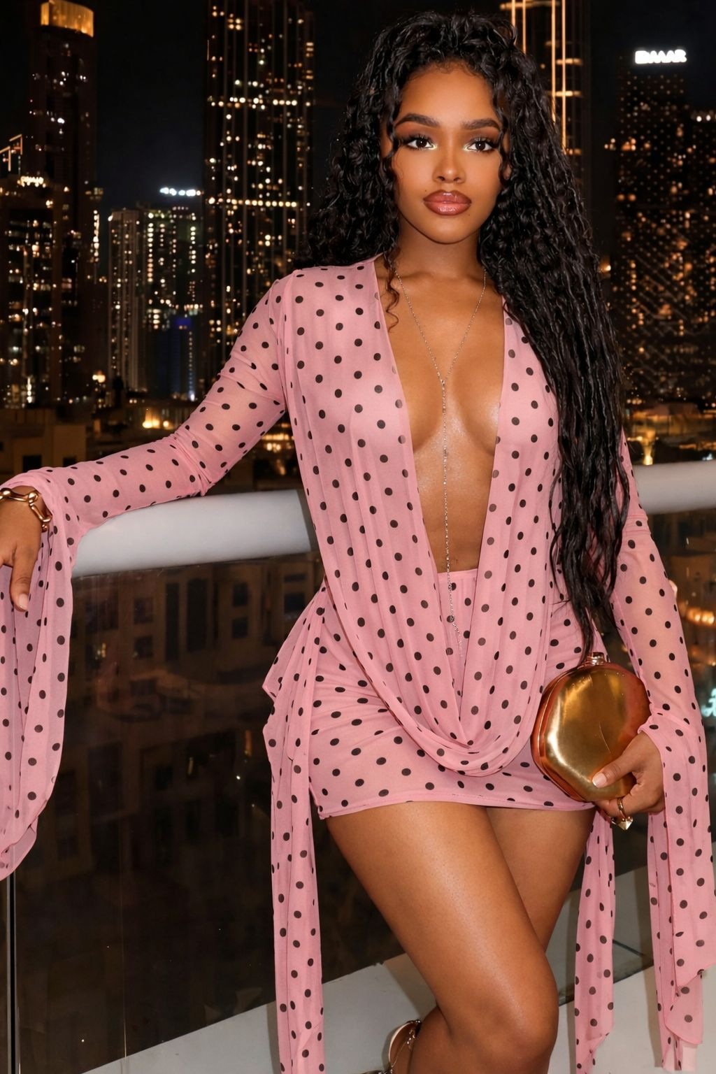 Polka Dot Deep V Bodycon Mini Dress