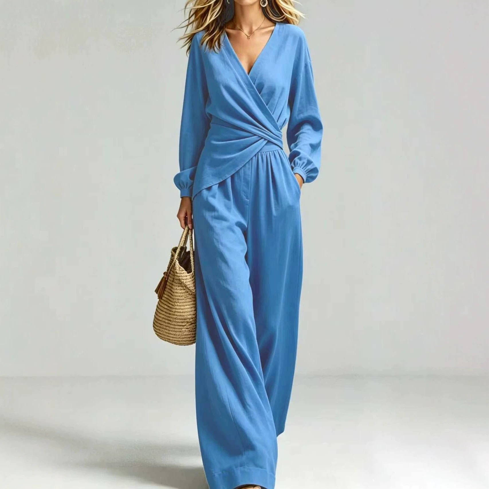 Women's Puff Sleeve Slimming Two-Piece Pant Set