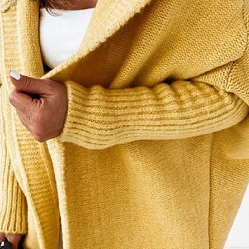Hooded Knit Cardigan with Batwing Sleeves and Back Panel