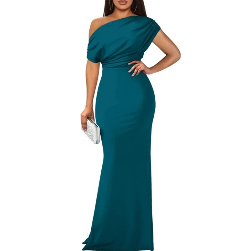 Elegant Solid One-Shoulder Ruched Bodycon Dress