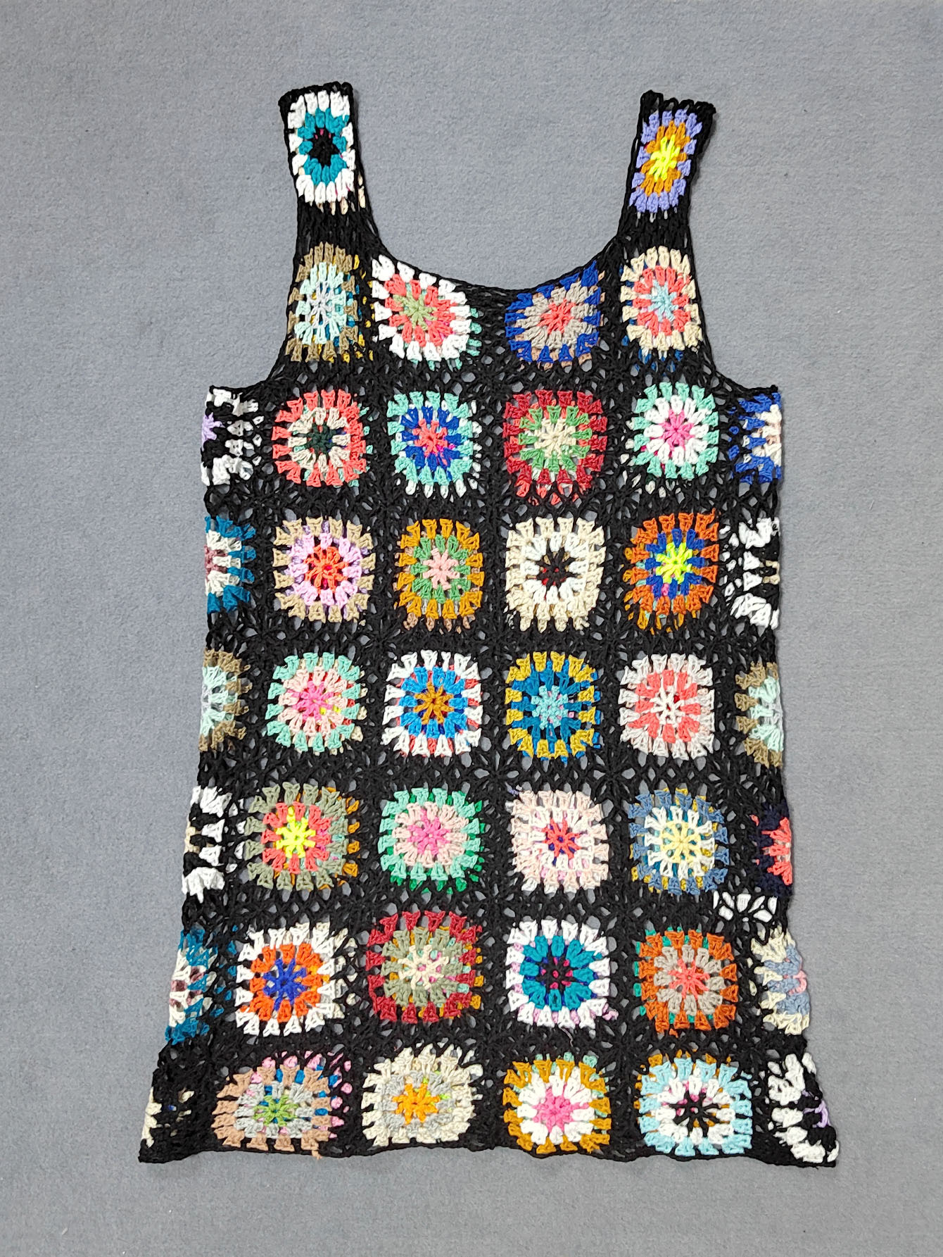 Bohemian Hand-Crocheted Hollow Out Cami Dress Sexy Diamond Grid Vest Dress