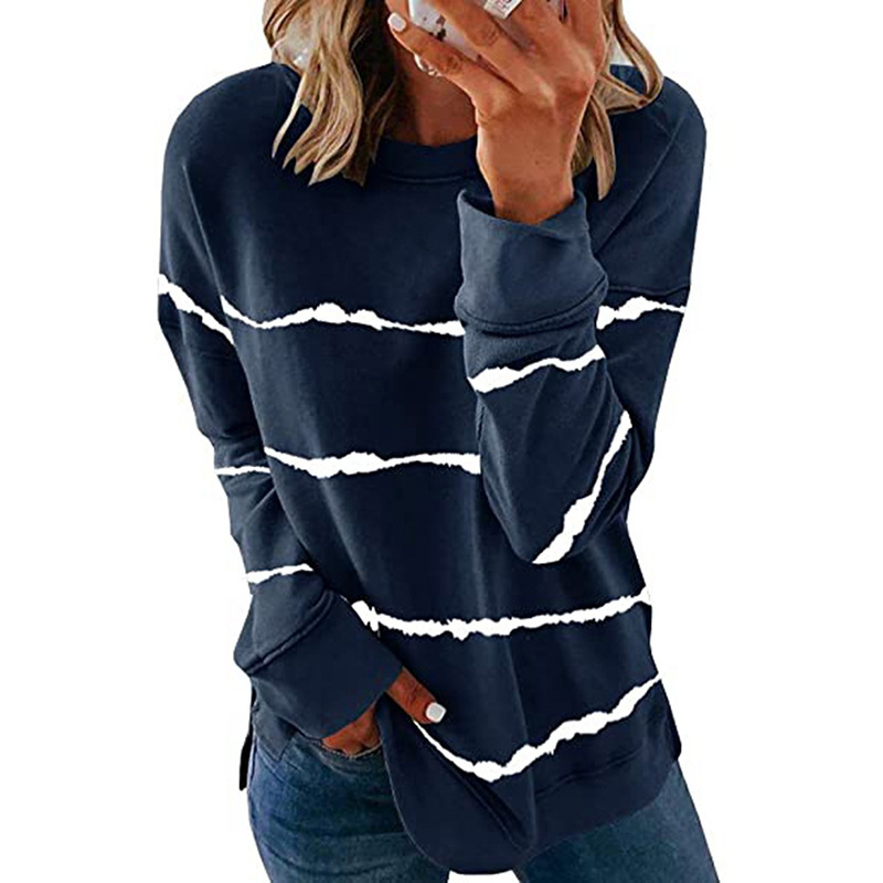 Women's Striped Print Long Sleeve Crewneck Loose T-Shirt