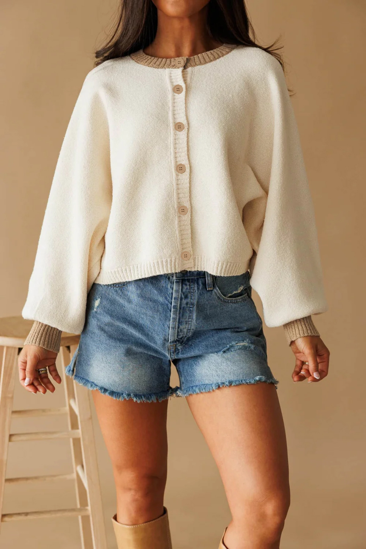 Women's Loose Knit Cardigan Color-Block Long Sleeve