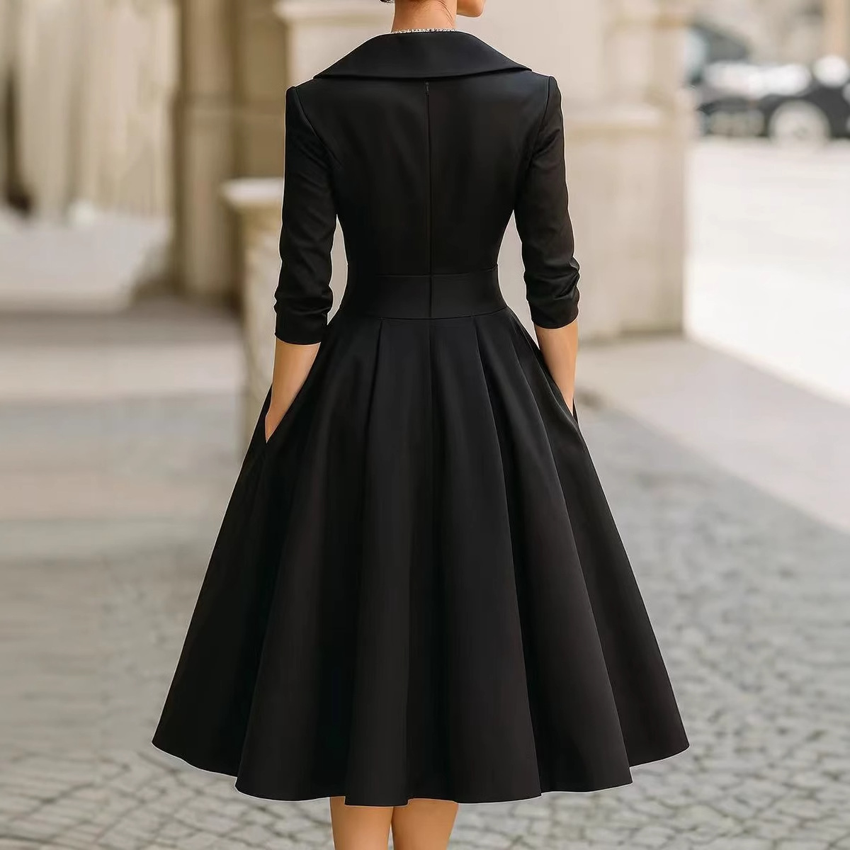 Women's Faux Suede Long Sleeve High Waist Midi Dress