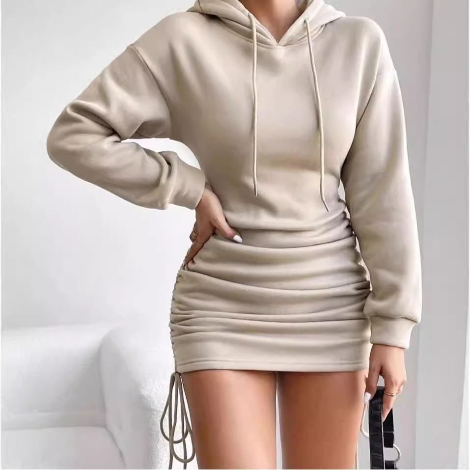 Drawstring Hooded Bodycon Long Sleeve Sweatshirt Dress