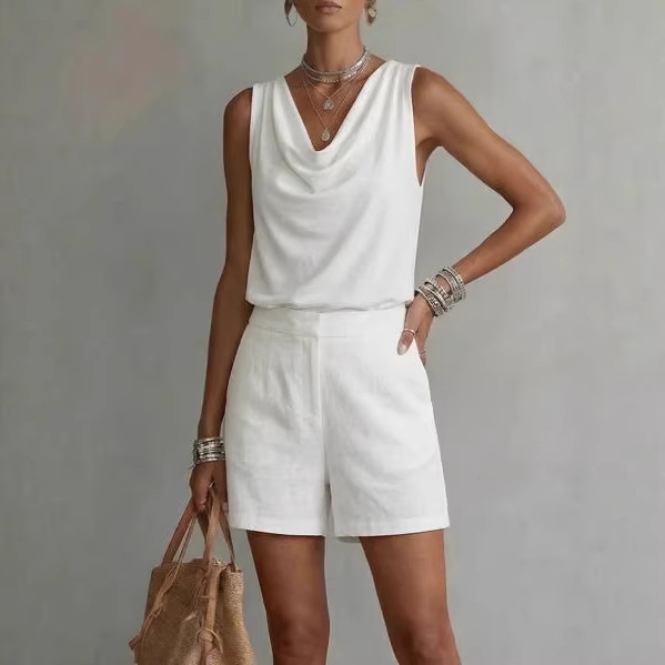 Women's Solid V-Neck Tank Top and Wide-Leg Shorts Set