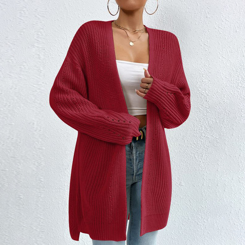 Women's Mid-Length Knit Cardigan Lightweight Open Front Long Sleeve Solid Color