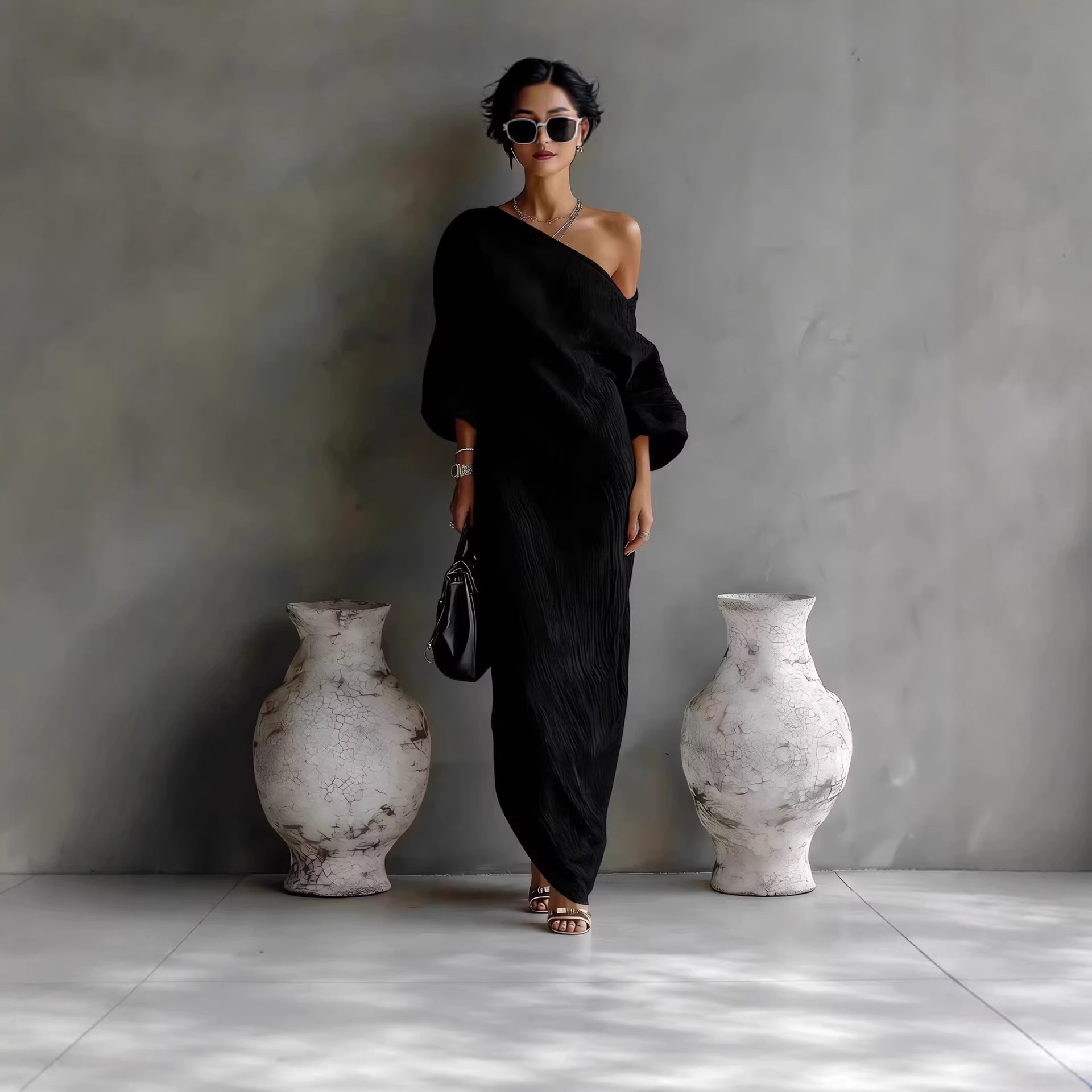 Women's Long Sleeve Off-Shoulder Midi Dress