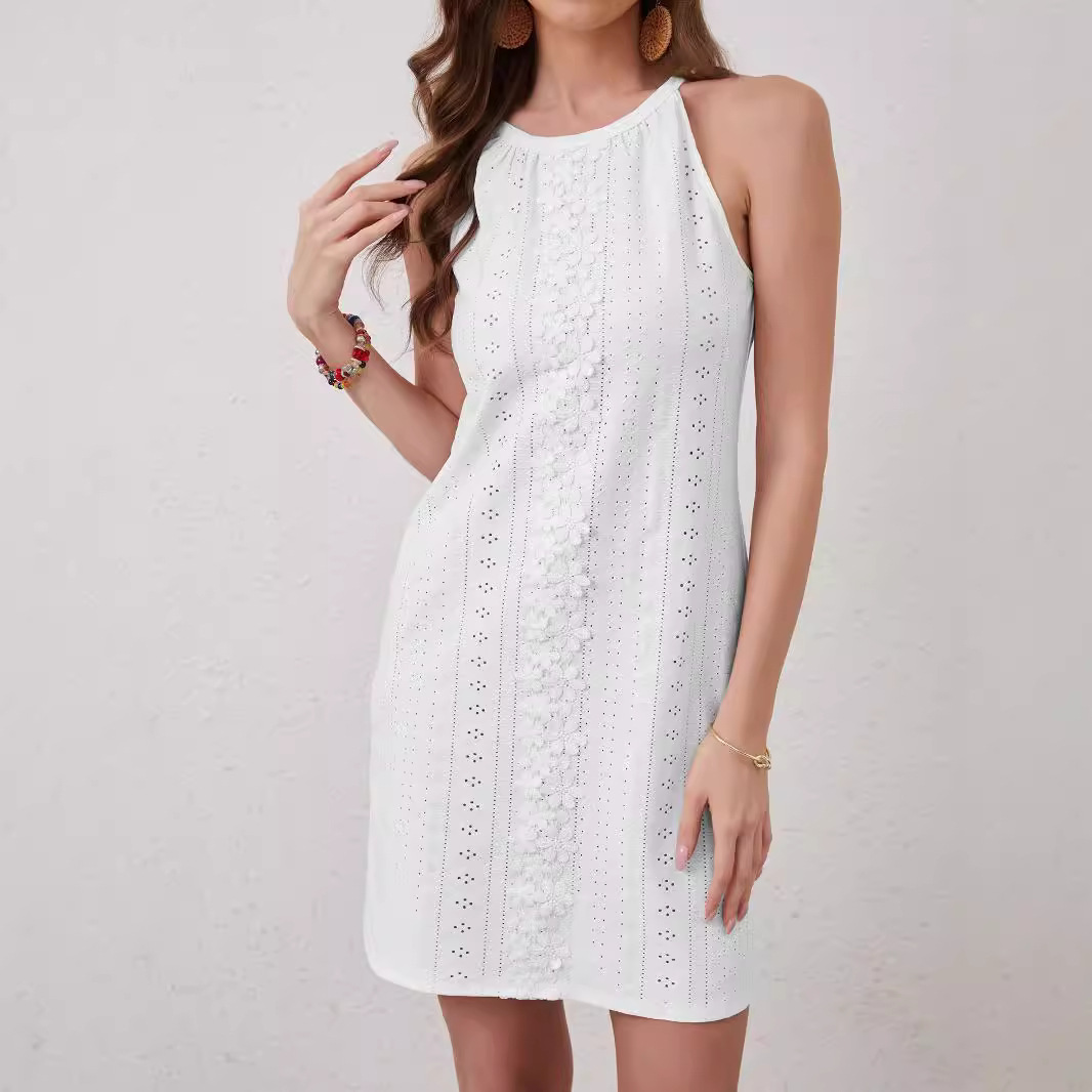Elegant Solid Lace Spliced Sleeveless Open Back Dress