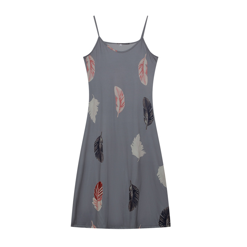 Sleeveless Slim Fit Feather Print Low Cut V-Neck Cami Maxi Dress