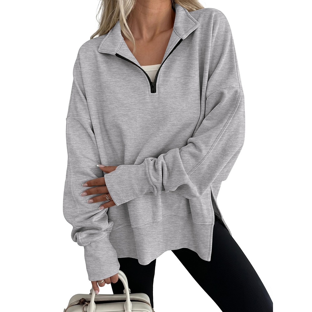 Women's Half-Zip Long-Sleeve Sweatshirt with Side Slit