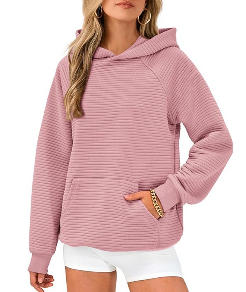 Striped Hooded Pullover Sweatshirt with Big Pocket