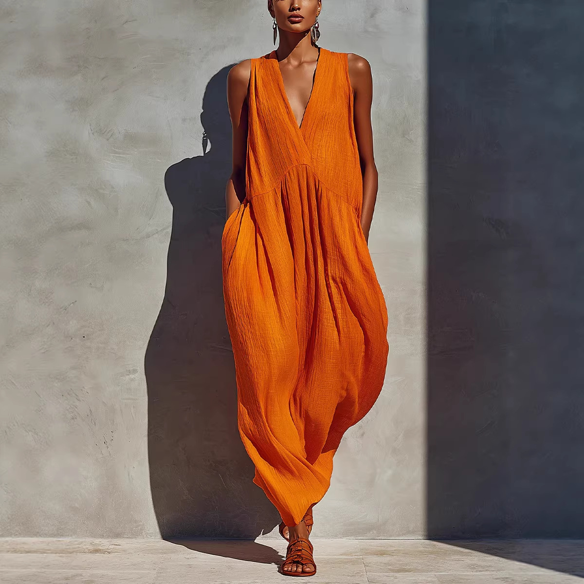 Loose Sleeveless V-Neck Maxi Dress