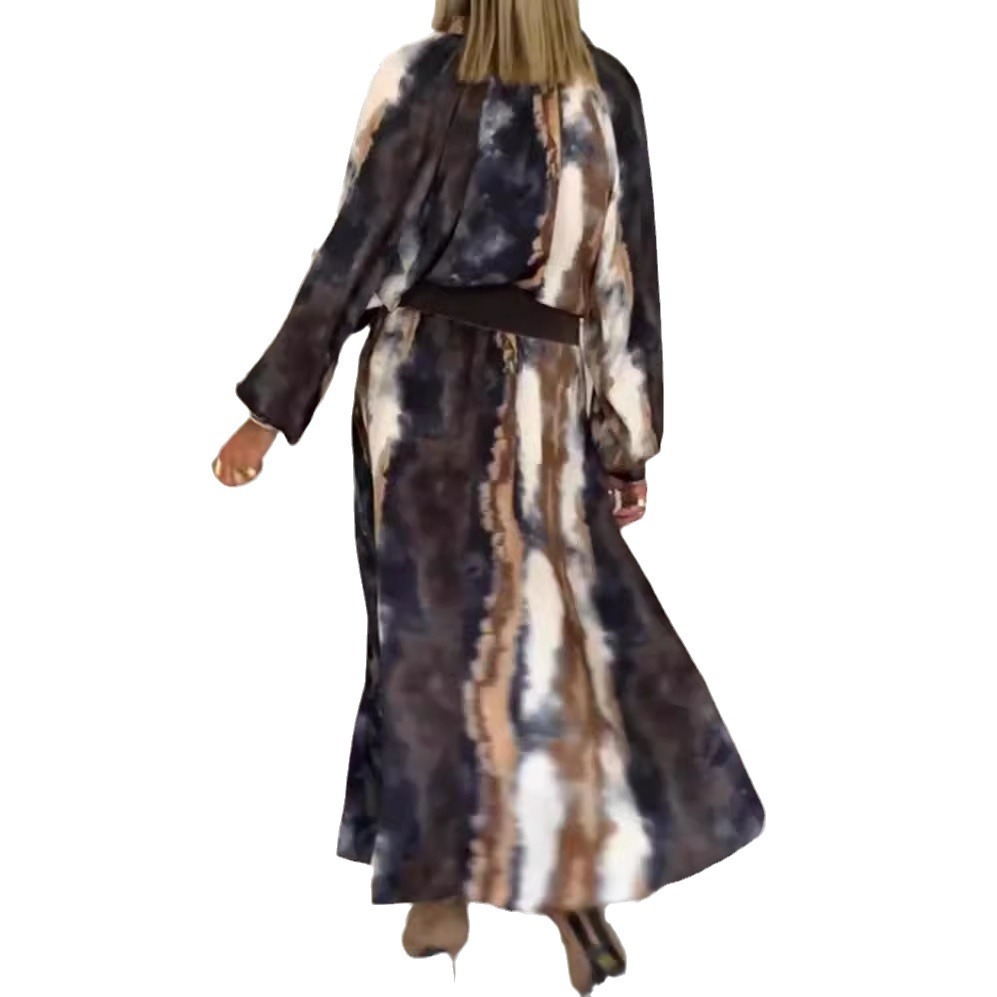 Color-Block V-Neck Long-Sleeve Maxi Dress