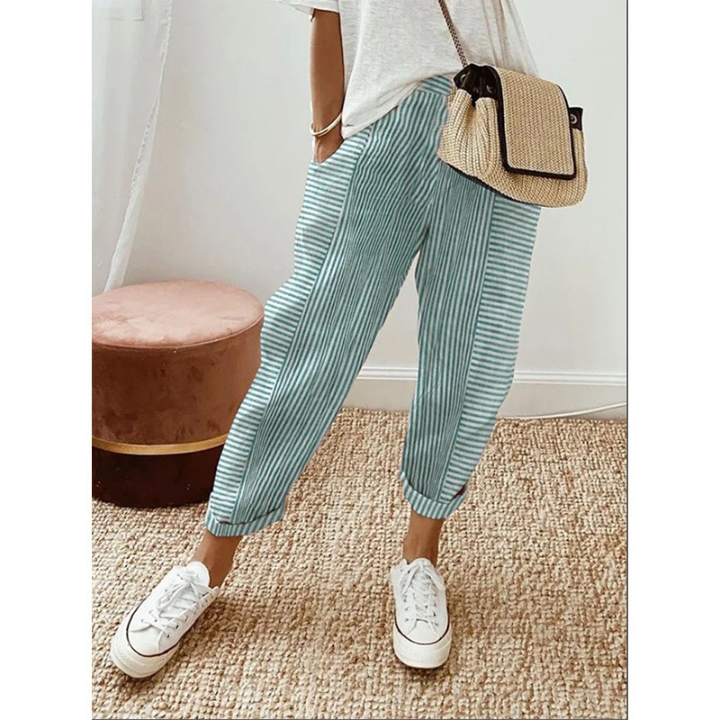 Woven Jacquard Striped Spliced Loose Casual Pants
