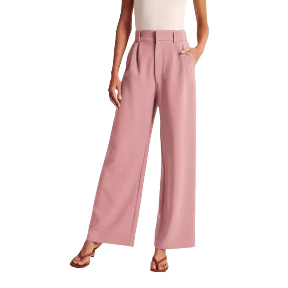 Women's High-Waist Wide-Leg Straight Dress Pants Business Work Trousers