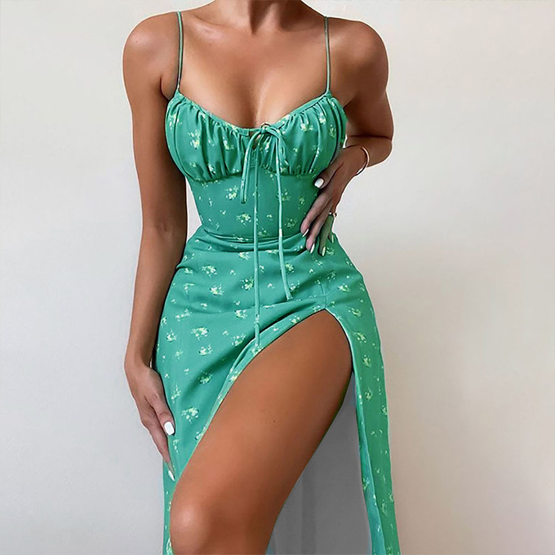 Women's Summer Floral Print Tie-Front Slit Dress
