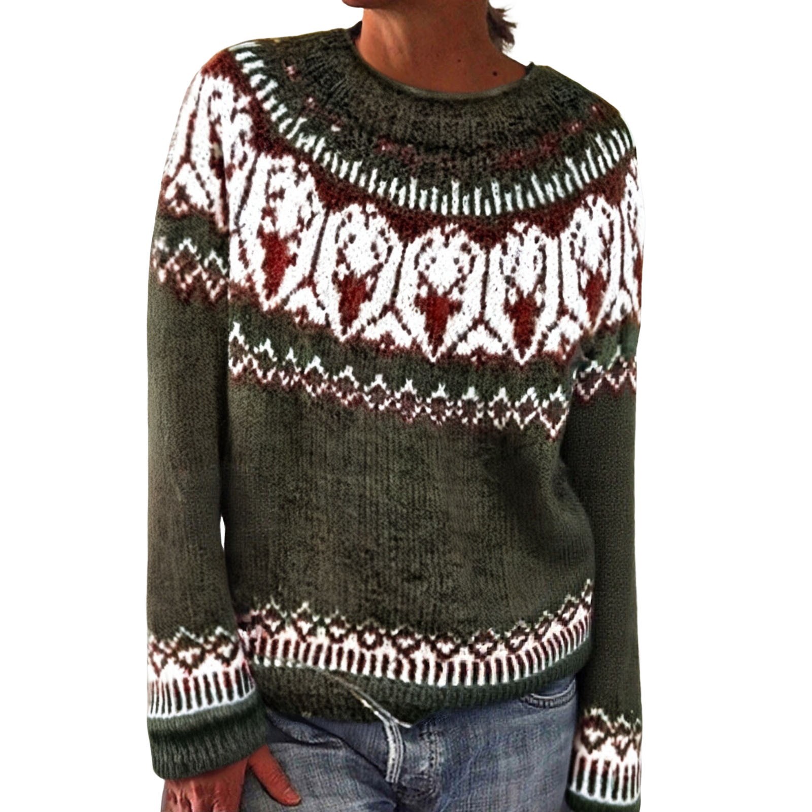 Women's Colorblock Crewneck Pullover Knit Sweater