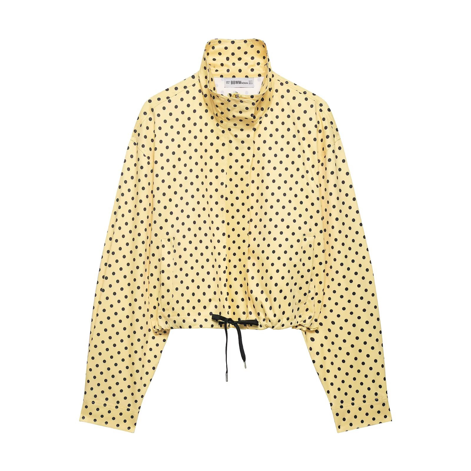 Polka Dot Print Stand Collar Bomber Jacket