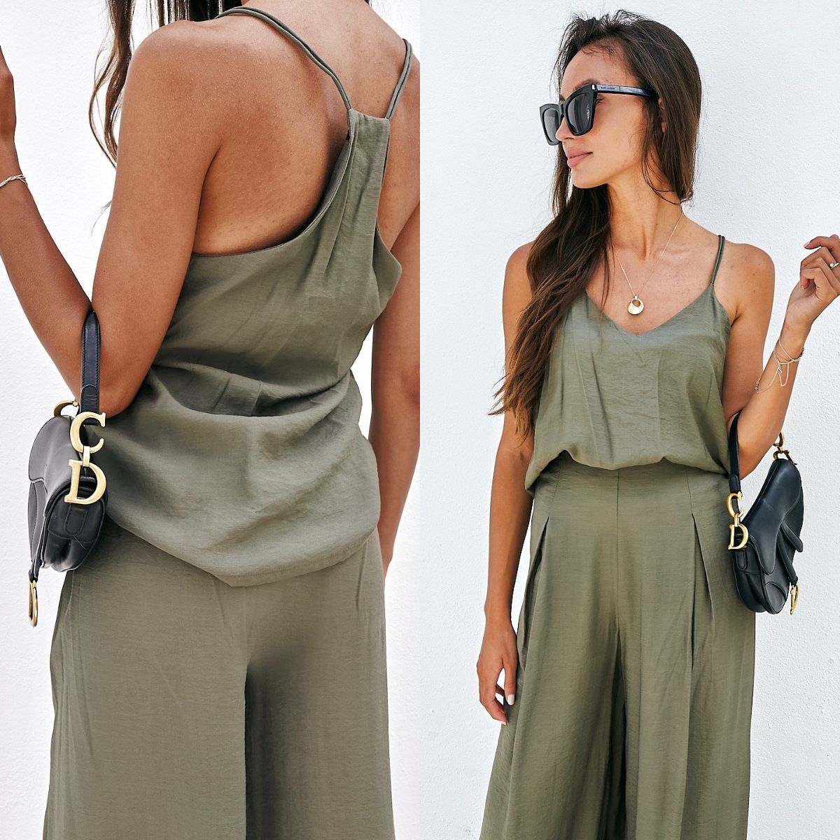 Women's Casual Two-Piece Pants Set Solid Color Sleeveless