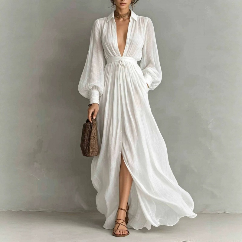 Boho Cotton-Linen Lantern Sleeve Pocket Dress
