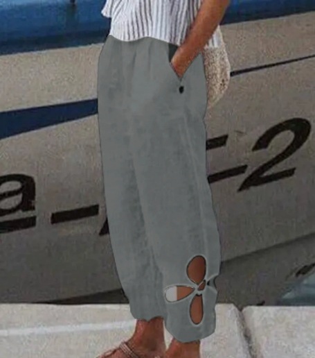 Women's Solid Color Pocket Cutout Loose Casual Pants