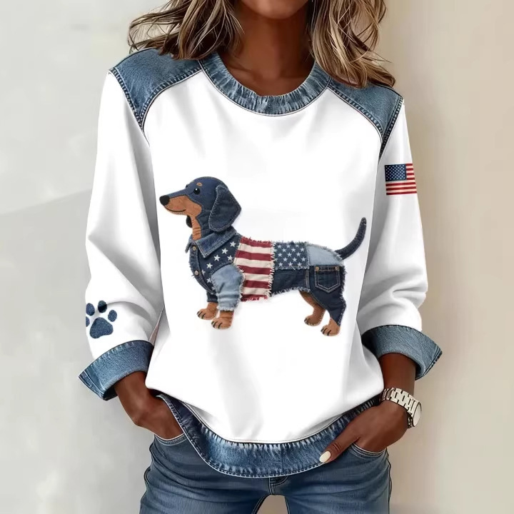 Women's Striped Paw Print Tribal Graphic Crewneck Sweatshirt