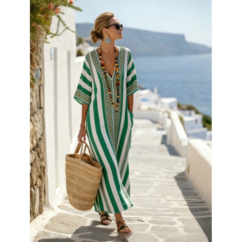 Women's Animal Print A-Line Midi Dress Long Sleeve Crew Neck Casual