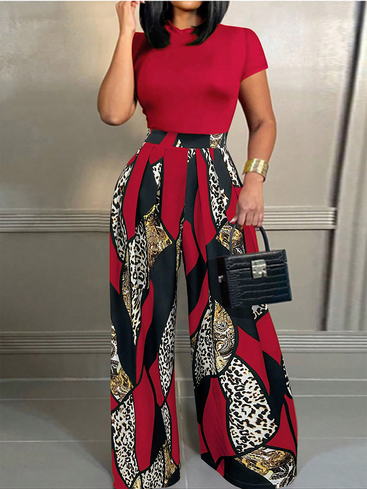 Women's Sleeveless Printed Wide-Leg Pants Set Commuter Two-Piece Outfit