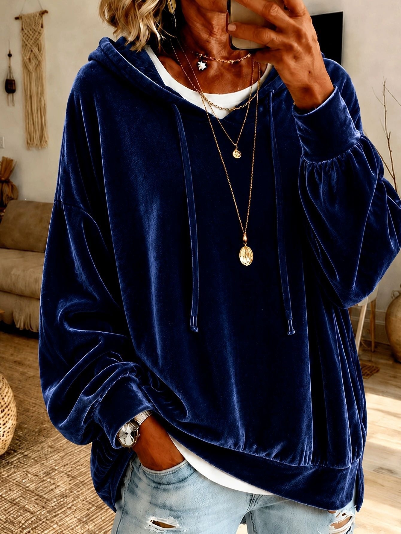 2026 Women's Velvet Hooded Drawstring Sweatshirt Loose Casual Long Sleeve Top Jacket for Europe and America Amazon Independent Station