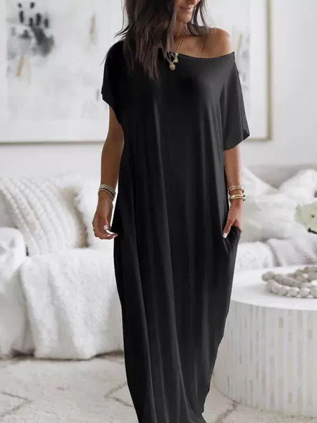 Women's Solid Color Short Sleeve Long Casual Dress
