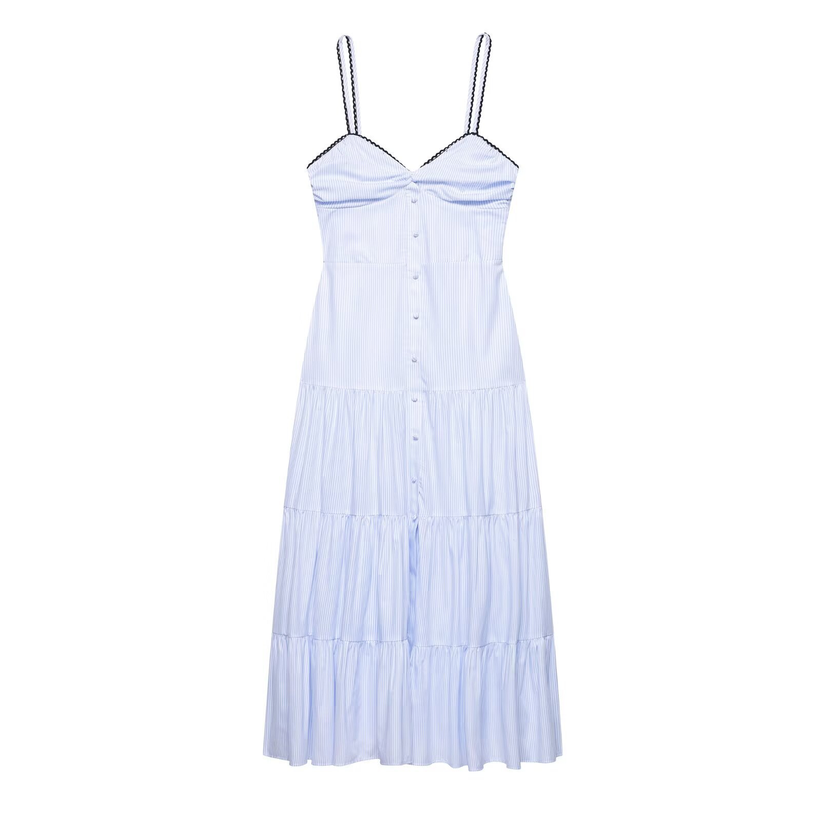 Striped Midi Dress Sleeveless Pleated Elegant