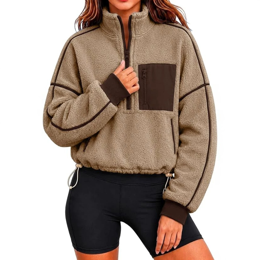 Women's Half-Turtleneck Drawstring Cropped Sweatshirt
