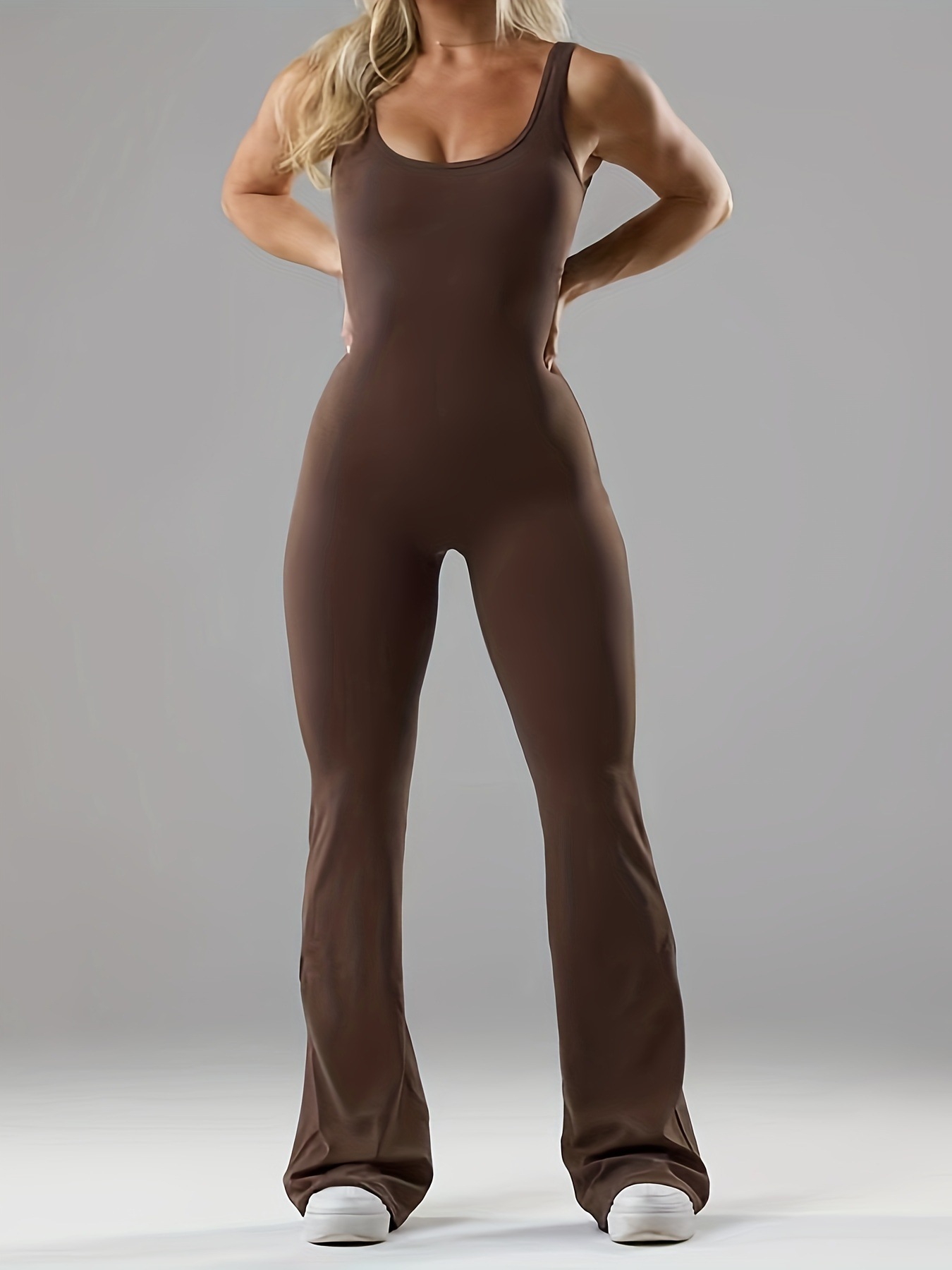 Women's Sleeveless U-Neck Open-Back Slim Fit Yoga Jumpsuit