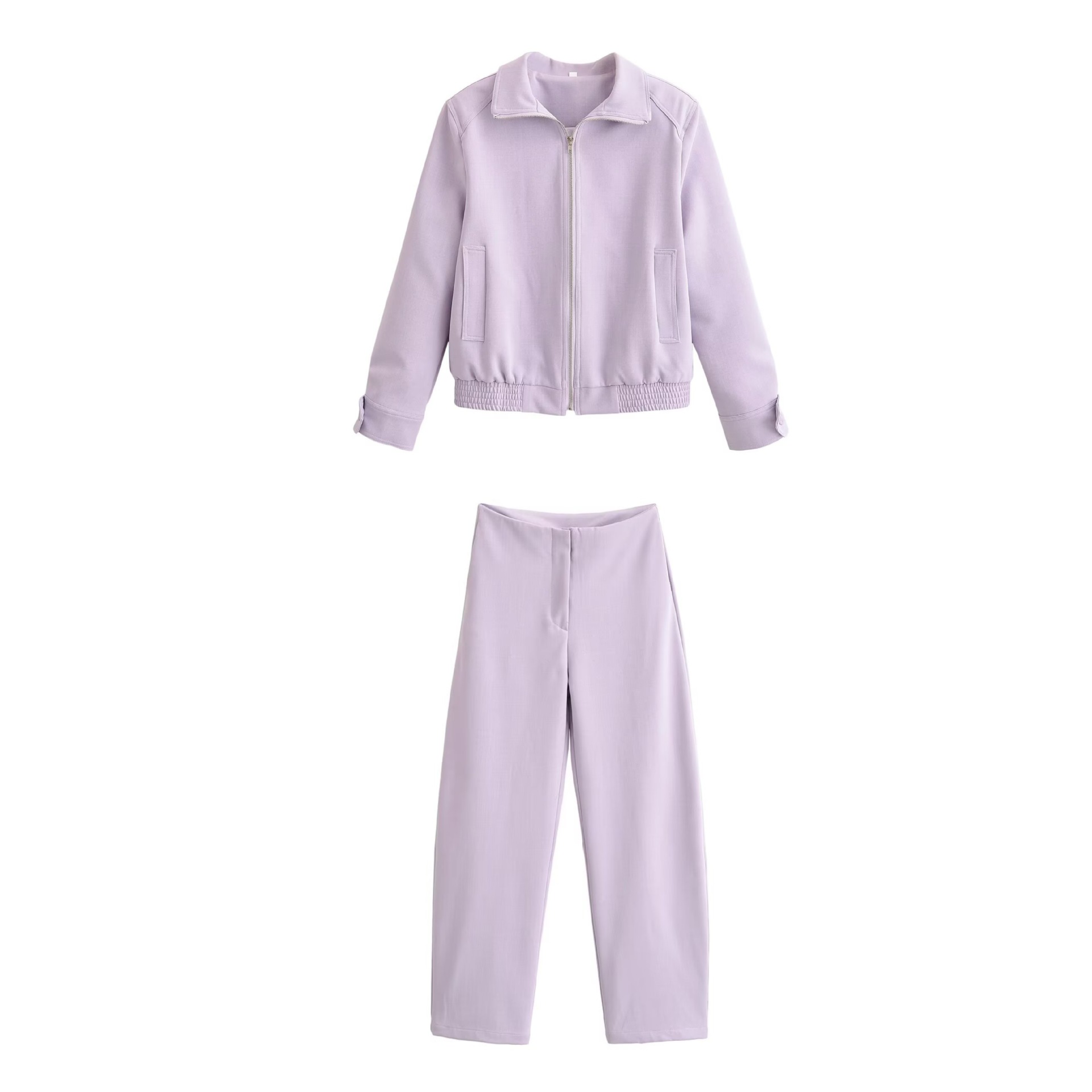 Women's Solid Color Jacket and Pants Set Casual Two-Piece Outfit