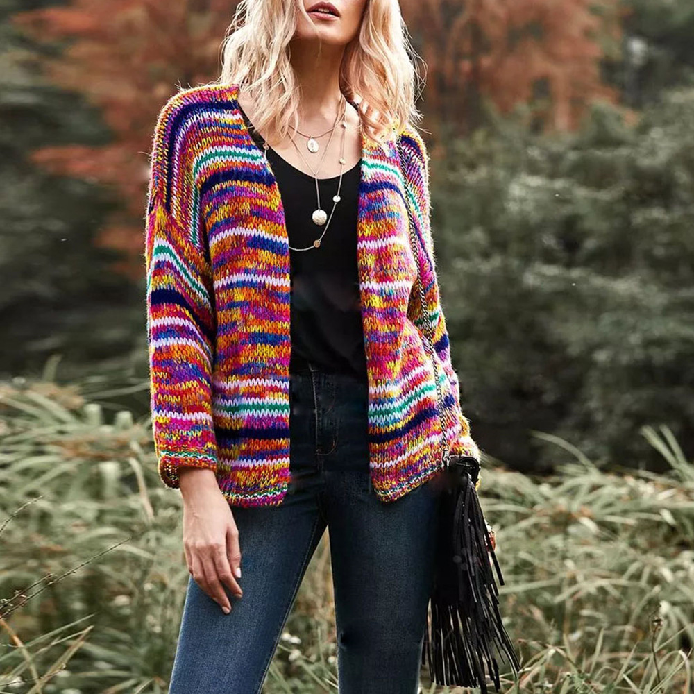 Striped Knit Loose Cardigan Lightweight Women's Sweater Coat