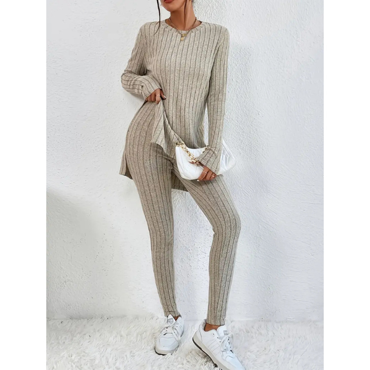 Solid Color Slim Fit Long Sleeve T-Shirt and Pencil Pants Set