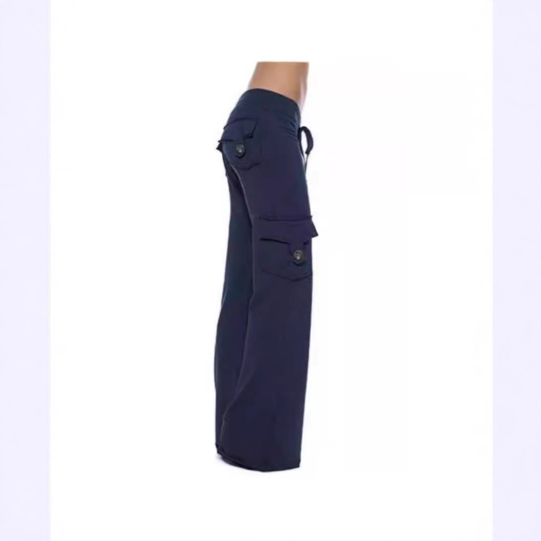 Women's Stretch Waist Yoga Pants with Button and Side Pockets