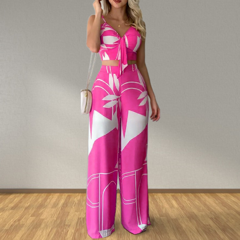Women's V-Neck Printed Tank Top & Wide-Leg Pants Set