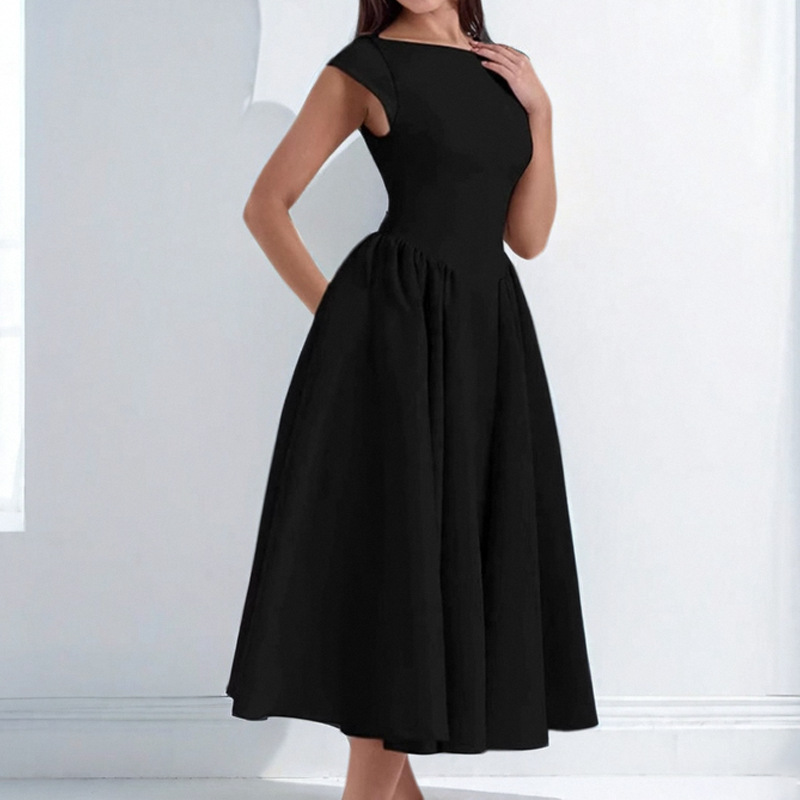 French-Style Open-Back Bodycon Dress Solid Color Sleeveless High Waist
