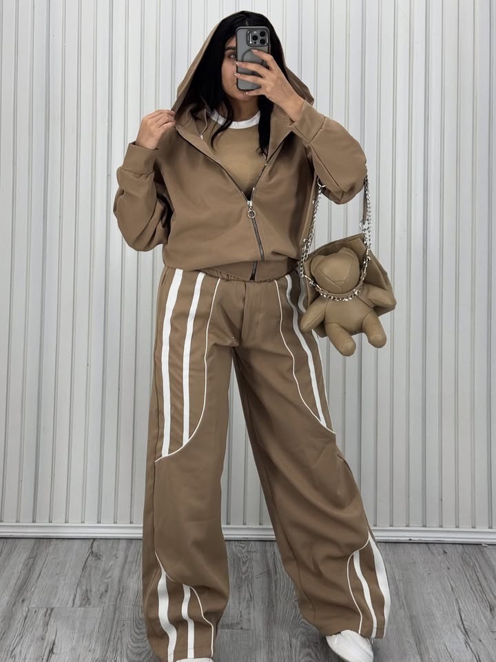 Retro Streetwear Striped Hooded Cardigan and Pants Two-Piece Set