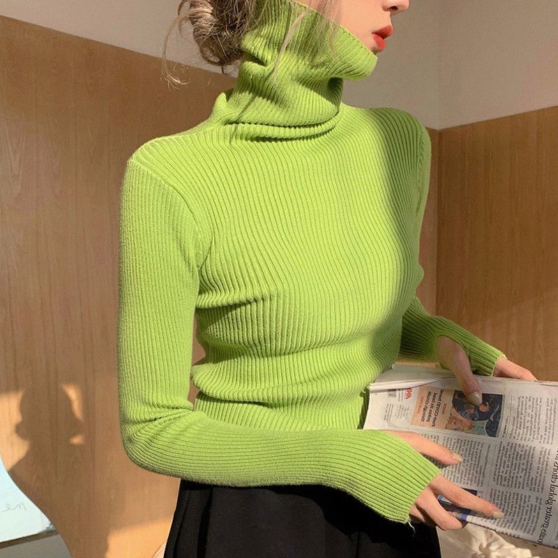 Striped Turtleneck Slim Fit Knit Top Long Sleeve Women's