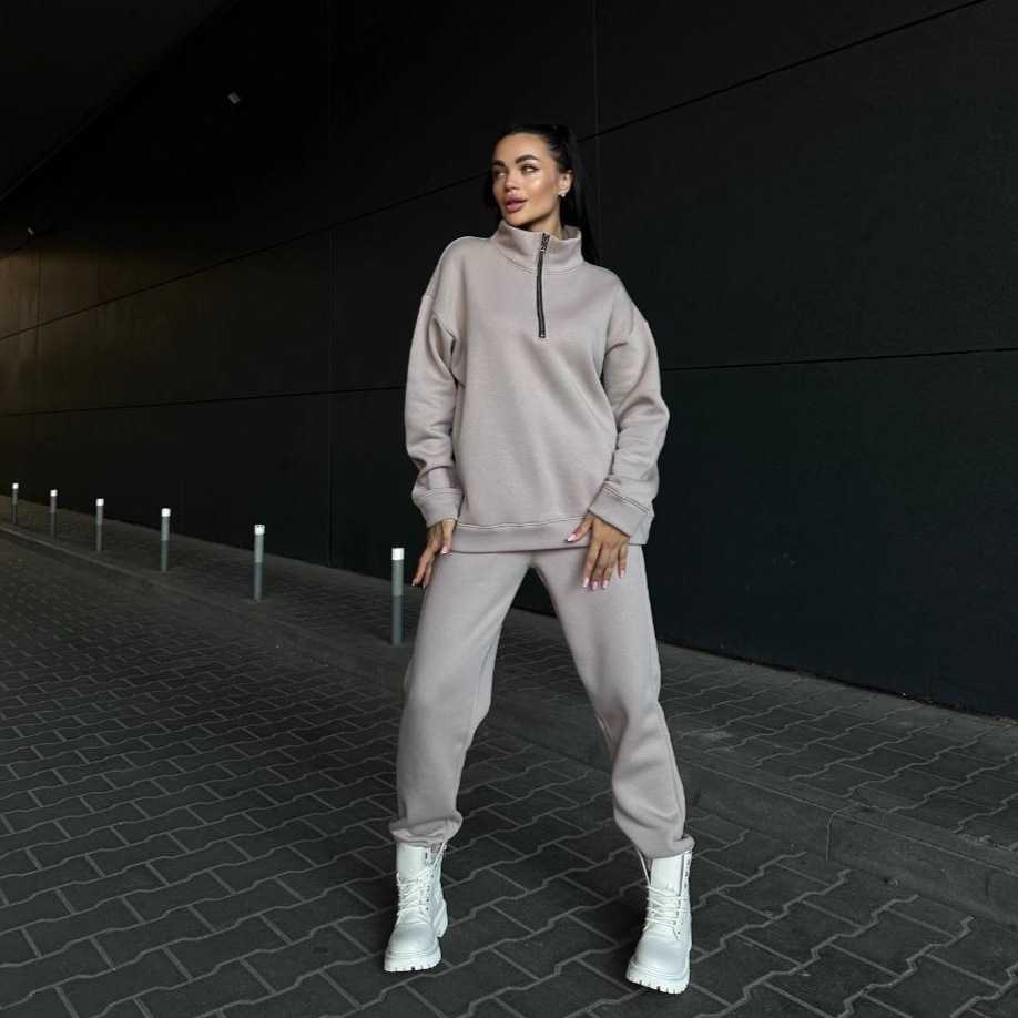 Women's Casual Two-Piece Sweatsuit Set Long Sleeve Solid Color
