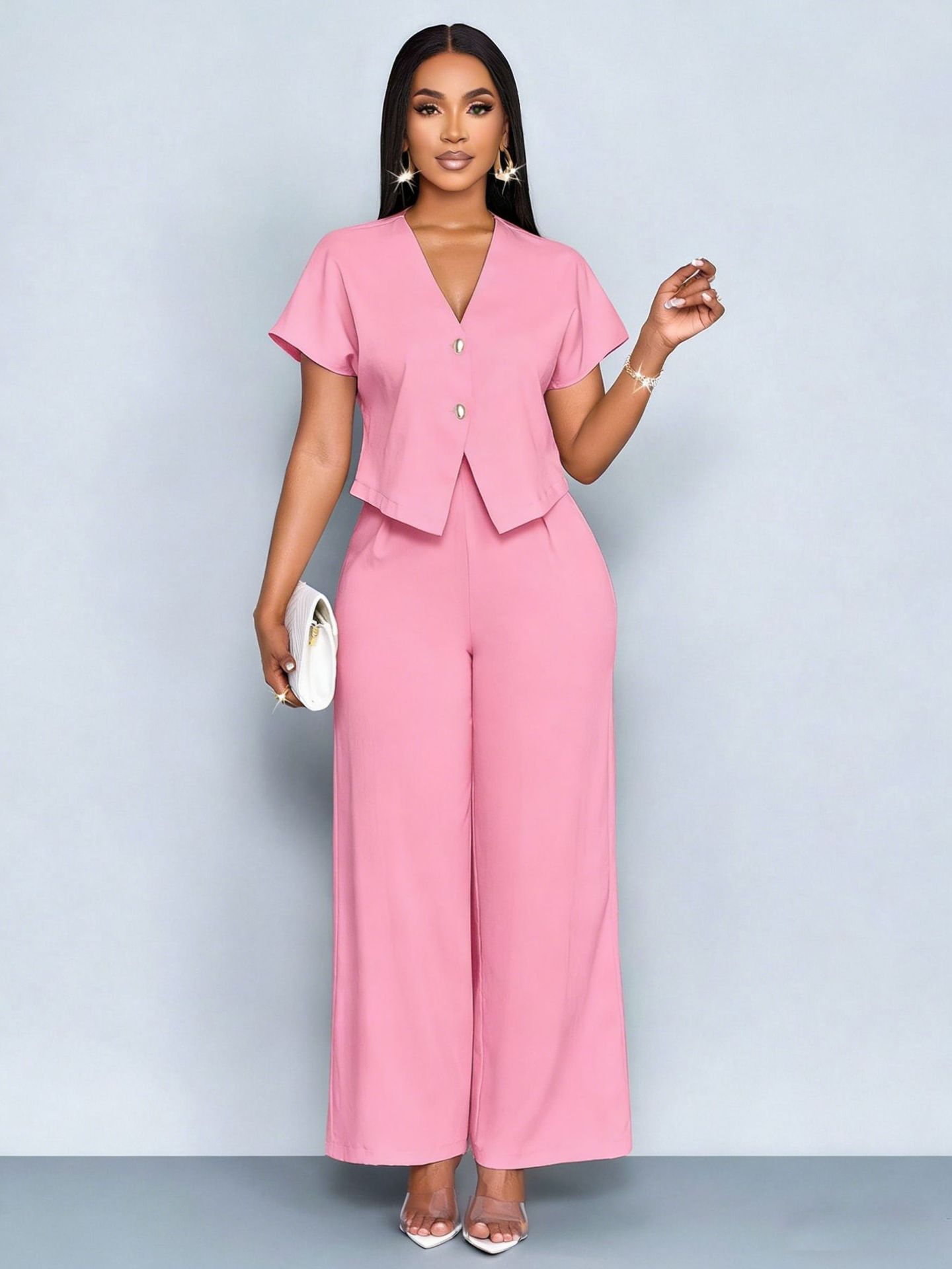 Women's V-Neck Asymmetric Cardigan & Wide-Leg Pants Plus Size Casual Two-Piece Set