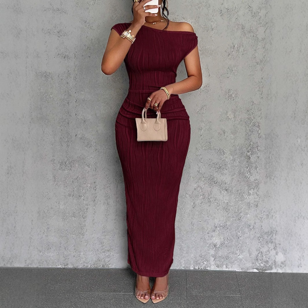 Cute Water Ripple One-Shoulder Bodycon Dress