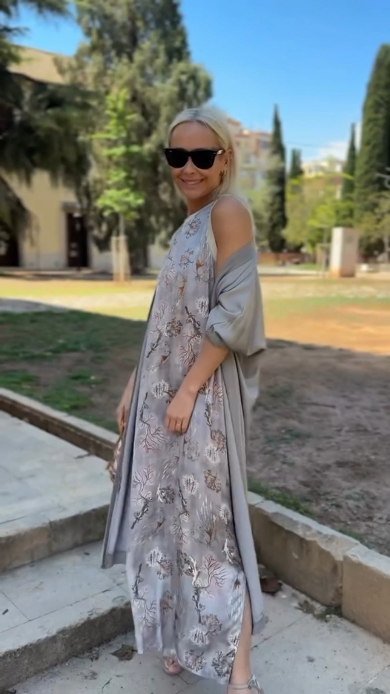 Elegant Two-Piece Midi Dress Set with Cape, Round Neck Tank, A-Line