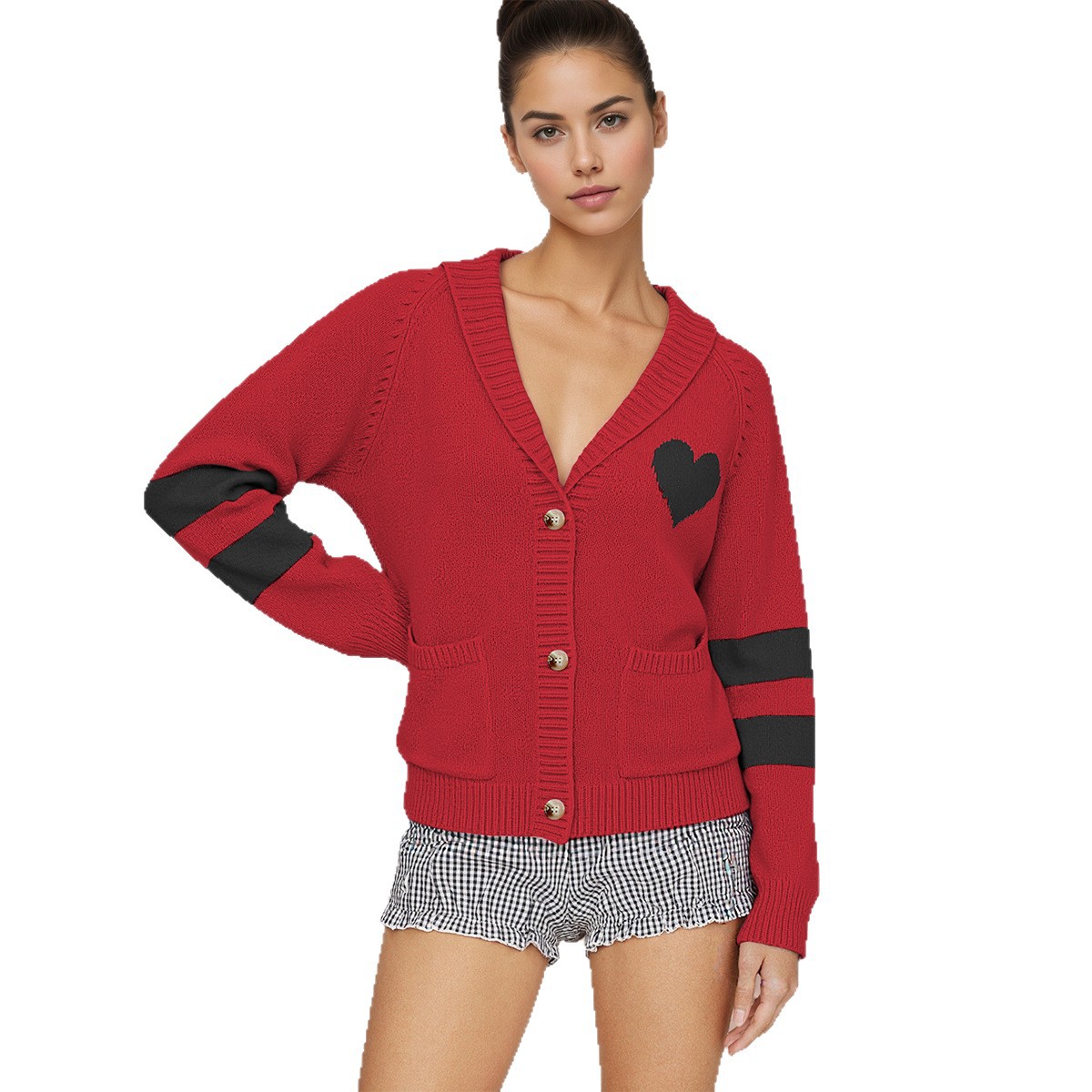 Heart Pattern Knit Cardigan Sweater