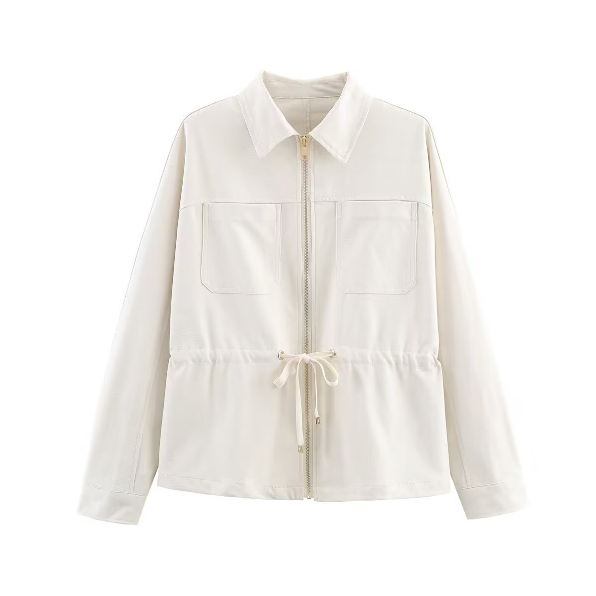 Women's Collared Adjustable Waist Pocket Jacket & Wide-Leg Pants Set