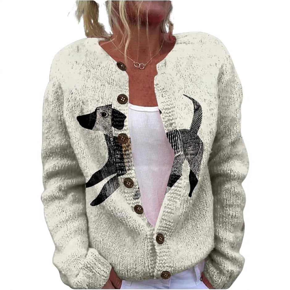 Women's Animal Pumpkin Maple Leaf Print Button Cardigan