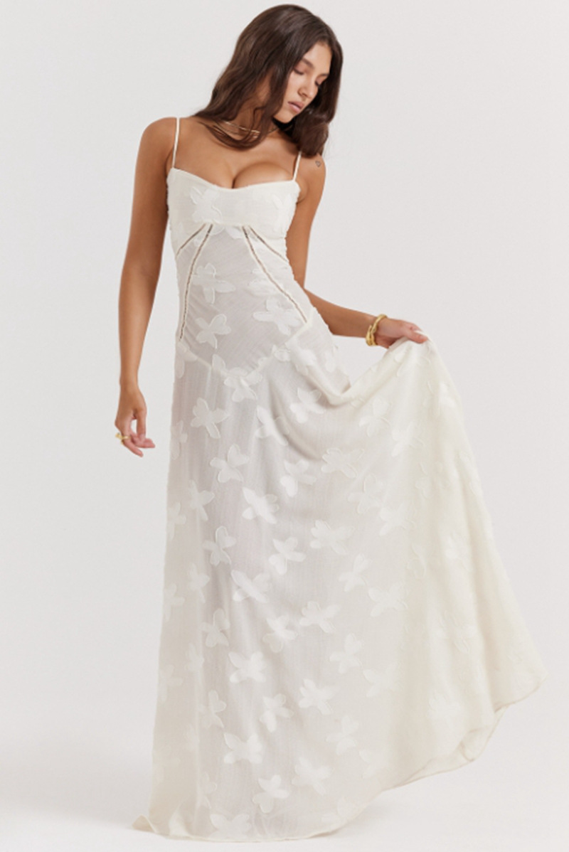French Lace Tie Strap Sleeveless Long Dress
